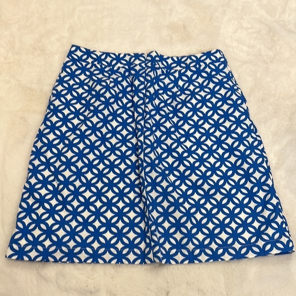 Boden skirt knee length blue geometric pattern zip close with pockets size 8p - Picture 2 of 9
